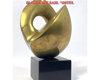 Lot 763 VICTORIA BLUMBERG Brass Abstract Sculpture. Modernist Organic Brass Form on Black Cube Base. Untitl