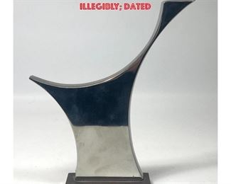 Lot 764 Signed Chrome Modernist Abstract Sculpture. Some see a Bird..... Giraffe.... Signed illegibly dated