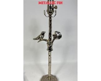 Lot 783 NICOLAS DE WAEL Figural Metal Sculpture Table Lamp. Fondica. Bird on Tree Branch. Shiny Metallic Fin