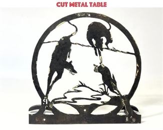 Lot 788 Vintage Arts and crafts, hounds and rabbit. In the Manner of William Hunt Diederich. Cut metal table