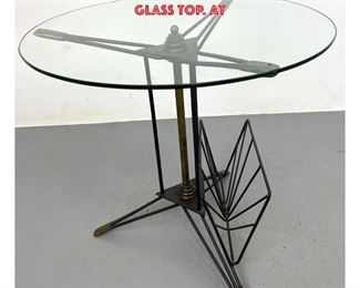 Lot 796 Modernist Industrial style Side Table. Art Deco. Metal rod construction supports round glass top. At