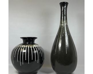 Lot 802 2pcs Large Oversized Pottery Vases. Unmarked. Drip glaze. 