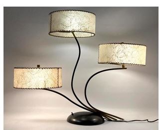 Lot 803 50s Modern ThreeBranch Table Lamp. Spun shades. 