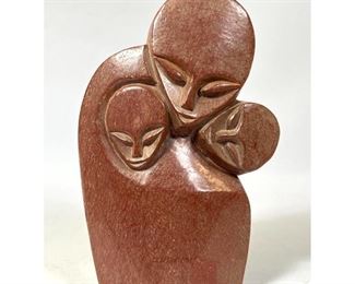 Lot 804 African Carved Stone Three Head Bust. Family portrait