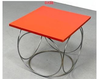 Lot 811 Mid Century Modern Square Side End Table. Laminate Top above Chrome Rod Circle Hoop Base. 