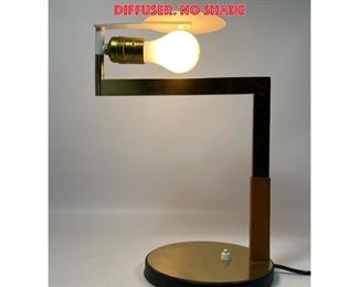 Lot 813 Modernist Brass Table Desk Lamp. Stepped brass arm supports bulb and white paddle diffuser. No shade