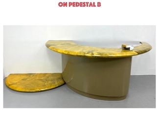 Lot 815 Karl Springer style Lacquered Goatskin Bar with wall attach section. Table. Semi Round on Pedestal B