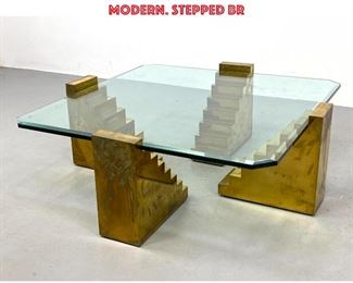 Lot 818 Decorator Brass and Glass Coffee Cocktail Table. Karl Springer style. Mid Century Modern. Stepped br