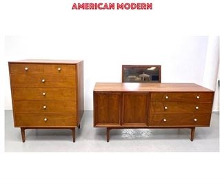 Lot 825 Kipp Stewart Bedroom Set for Drexel Declaration. Low Dresser Tall Chest and Mirror. American Modern 