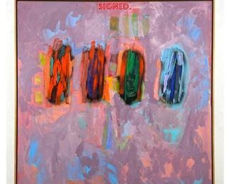 Lot 834 Large EFFIE GERENY Abstract Modernist Painting. Four Colorful Elements. Choices. Signed. 