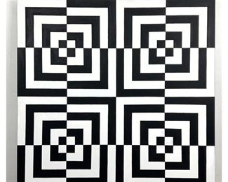 Lot 839 Lg TIM RAY FISHER Quadrants Black and white Op Art acrylic painting on canvas, signed