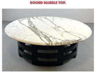 Lot 843 James Mont style Marble Top Cocktail Table. Asian inspired ebonized base supports round marble top. 