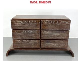 Lot 845 Paul Frankl style Limed Oak Low Dresser Chest. Six Drawer Cabinet rests on Bowed Side Base. Limed fi