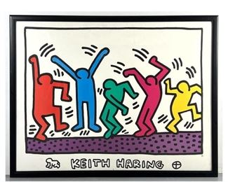 Lot 876 Estate of Keith Haring Art Print. Dancing Figures. Marked Authorized by the Estate of KH. 