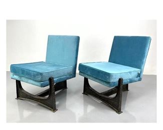 Lot 882 Pair Welded Steel Lounge Chairs in the Manner of Paul Evans. Not vintage period. 