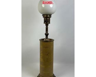 Lot 888 Decorator Column Form Table Lamp. Embossed Leather Gold Charioteer and Soldier Band. 