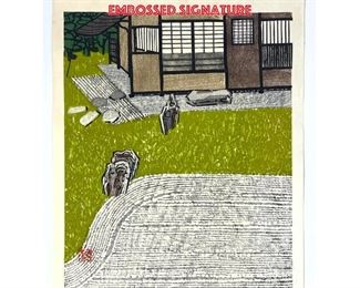Lot 893 OKIIE HASHIMOTO Japanese Woodblock Print. Zen Garden. 1969. Signature. Chop Mark. Embossed signature