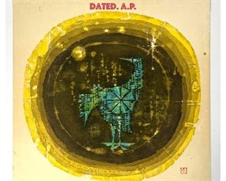 Lot 899 JOICHI HOSHI Japanese Woodblock Print. Blue Bird Round Medallion Image. Signed and Dated. A.P. 