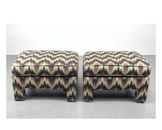 Lot 924 Pair of 80s Upholstered Parsons Style Benches with Original Flame Fabric
