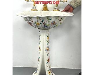 Lot 933 SHERLE WAGNER Porcelain Bathroom Sink and Fixtures. Pedestal Sink with Floral Vine and Butterfly Des