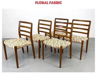 Lot 939 Set 5 Moller style Danish Teak Dining Chairs. Side chairs with four horizontal bands. Floral fabric 