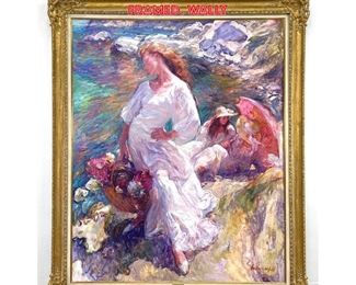 Lot 957 Extra Large BELTRAN BOFILL Impressionist Painting. Young Women at the Shore. Signed. Framed. Wally 