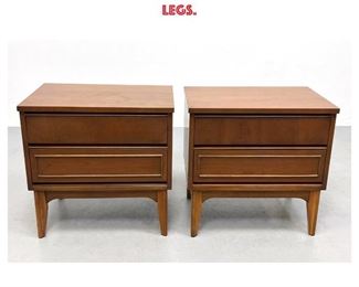 Lot 961 Pr American Modern Walnut Side Tables Night Stands. Two Drawer Cabinets Raised on Legs. 