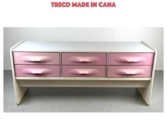 Lot 981 Raymond Loewy style Molded Plastic Cabinet. Pinkish Drawers in White Case. Marked TRECO made in Cana