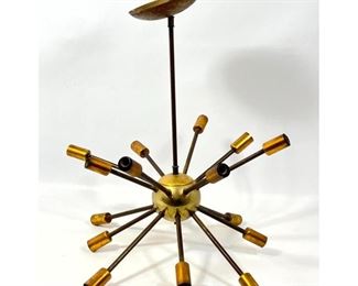 Lot 985 MOE LIGHT Modernist Sputnik Chandelier. Gold Tone Metal Armature. Label. 