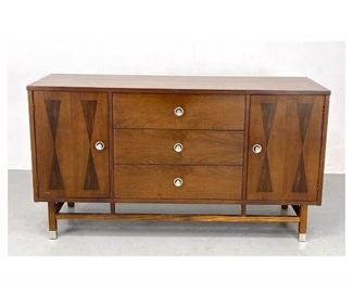 Lot 991 Stanley Mid Century Modern Walnut Credenza Sideboard Cabinet. 