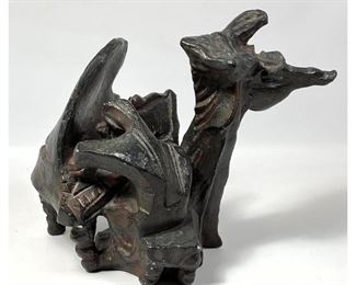 Lot 997 Signed Abstract Modernist Sculpture. Has initials in circle. Plaster. 