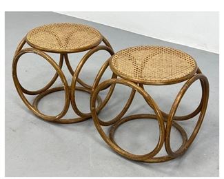 Lot 1026 Pair Bentwood Cane Top Stool Side Tables. 