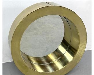 Lot 1029 C Jere style Deep Well Round Frame Wall Mirror. Brass Round Frame. Unmarked.