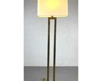 Lot 1036 Modernist Floor Lamp. Brass Tone Double Stem on Black Base. 