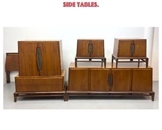 Lot 1042 5pc Helen Hoby Baker Bedroom Set. American Modern. Tall Chest, Low Dresser and Side Tables. 