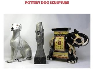 Lot 1049 3pc Pottery Collection. Polychrome Glazed Elephant Plant Stand. Italian Glazed Pottery Dog Sculpture