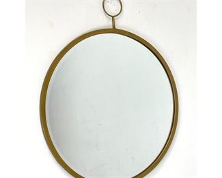 Lot 1062 Brass Frame Hanging Wall Mirror. Has decorative bale and ring to top. 