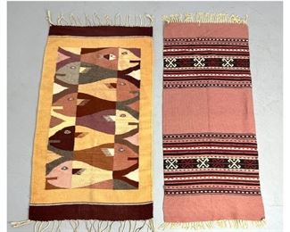 Lot 1071 2 pcs Flat Weave Carpet Rugs. Thinner rug measures 51 x 22 