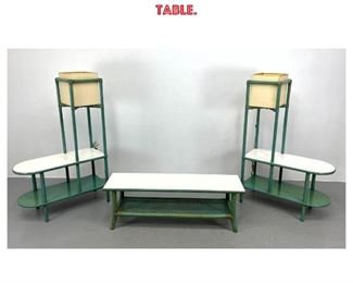 Lot 1075 3pcs Tommi Parzinger for Willow and Reed Tables. Pair 2 tier lamp side tables and Coffee table. 