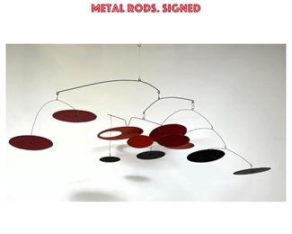 Lot 1082 LEE BORDEAUX Kinetic Modernist Hanging Metal Mobile. Colored Paddles suspended on metal rods. Signed