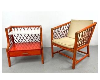 Lot 1083 2pcs Tommi Parzinger for Willow and Reed. Side table and lounge chair.