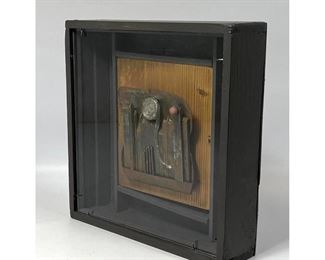 Lot 1094 Industrial Found Object Collage Wall Art. Framed. 