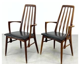 Lot 1104 Pair KOEFOEDS Denmark Rosewood Dining Arm Chairs. Tall elegant slat backs.