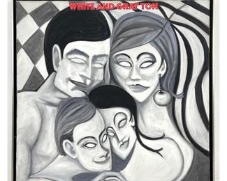 Lot 1102 W KOGH Bizzarro Family Portrait. MCM Modernist Style Painting. Executed in black, white and gray ton