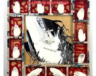 Lot 1103 MITSUKO TABE Assembled Hand Collage Mixed Medium Painting Art. Oil, Collage and Plaster in Wood Shad
