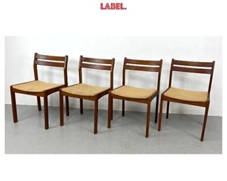 Lot 1107 Set 4 Danish Modern Teak Dining Side Chairs. Backs have two bowed slats. Danish label.