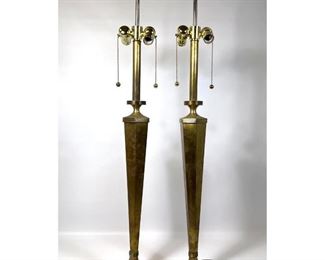 Lot 1111 Pair Tall Decorator Brass Table Lamps. Tapered Column. 