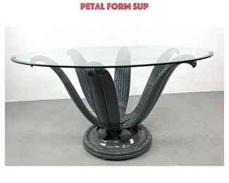Lot 1109 Grosfeld House inspired Glass Top Center Hall Table. Decorator Base with Tall Leaf or Petal form Sup
