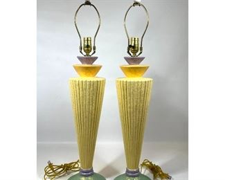 Lot 1120 Pair Decorator Paint Finish Table Lamps. Sottsass Style. 