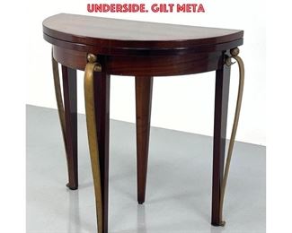 Lot 1122 French Deco Polished Rosewood Demi Lune Game Table. Flip Top reveals green felt underside. Gilt meta